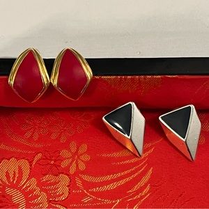 Vintage Earrings Gold Tone Monet (red pair)